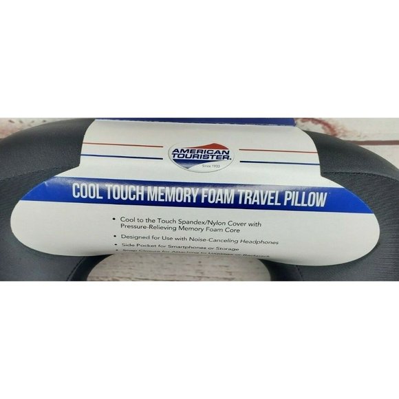 Premium American Tourister Cool Touch Memory Foam Travel Pillow with Pocket - Picture 3 of 12